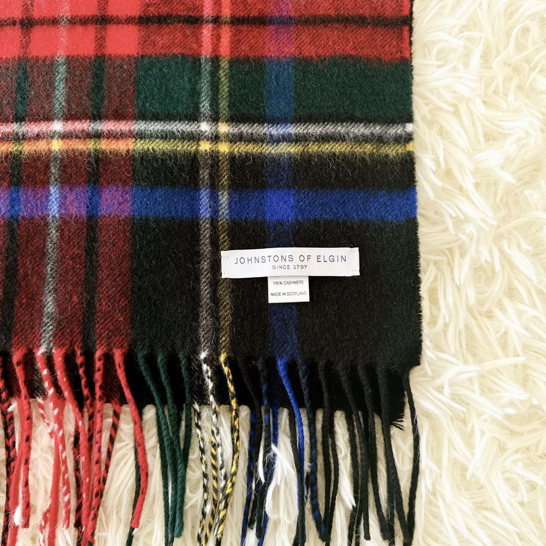 極美品✨ジョンストンズ カシミヤ100% ブラックスチュアート 大判ストール