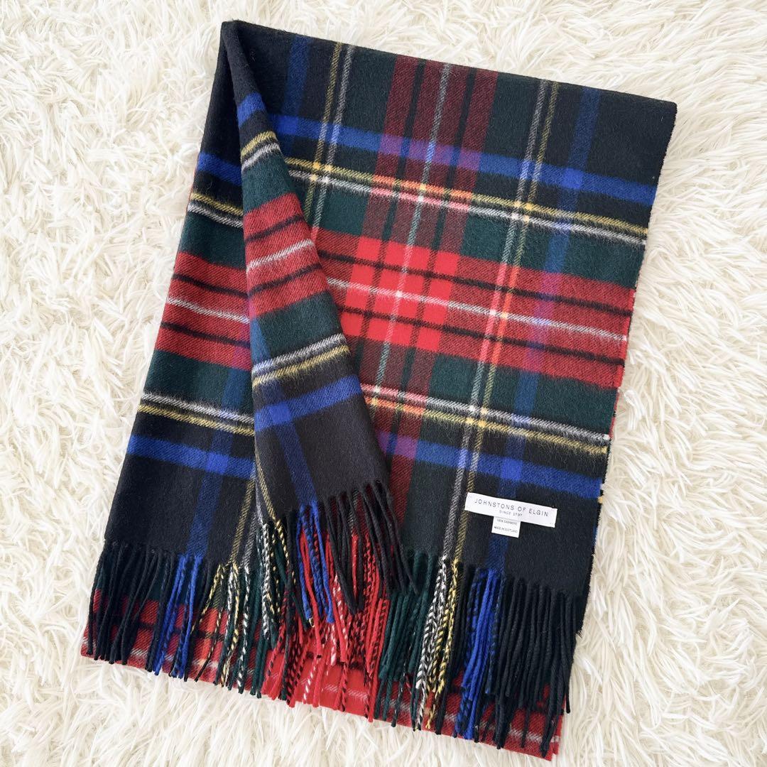 極美品✨ジョンストンズ カシミヤ100% ブラックスチュアート 大判ストール