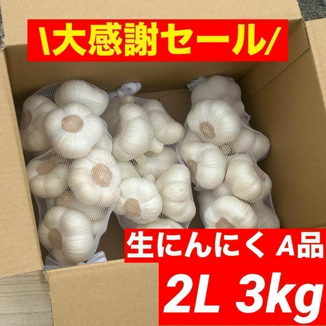 【大感謝セール】新物 青森県産 生にんにく A品 2L 3kg 福地ホワイト六片