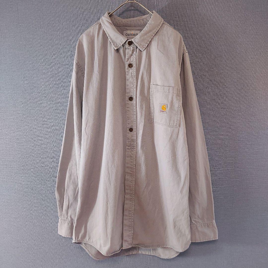 Carhartt　グレー　長袖シャツ　US古着　L　ロゴ　刺繍　デニム