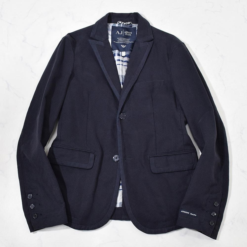 アルマーニ ARMANI JEANS ホップサック ジャケット 裏地チェック 紺