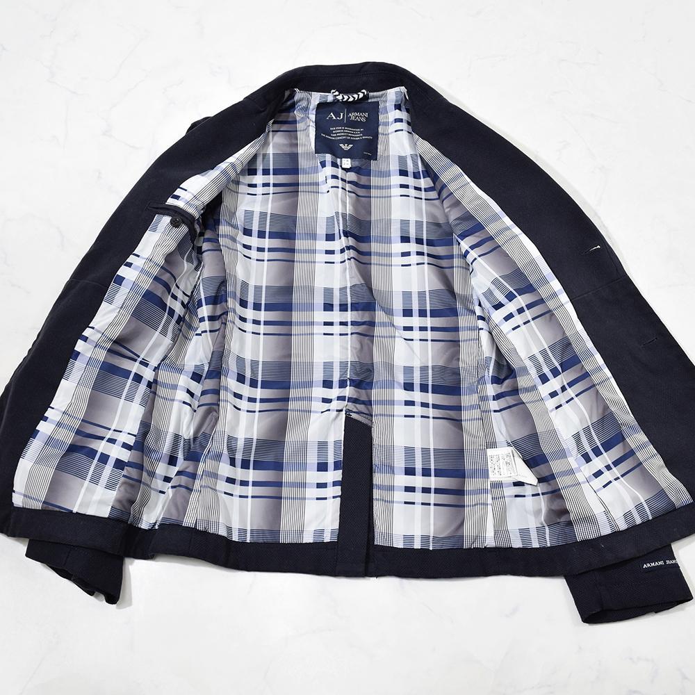 アルマーニ ARMANI JEANS ホップサック ジャケット 裏地チェック 紺