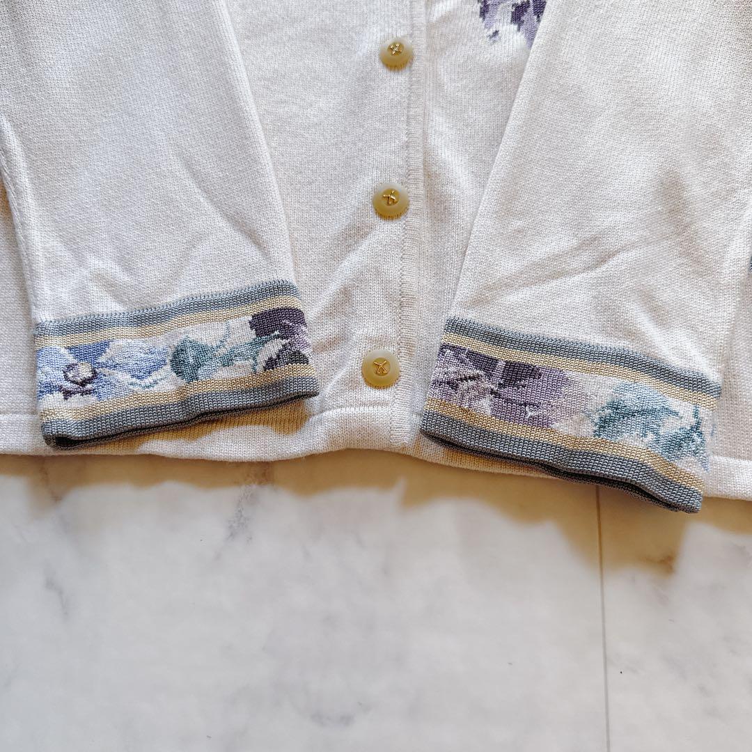 美品✨レオナール シルクカシミヤカーディガン 花柄 トリム