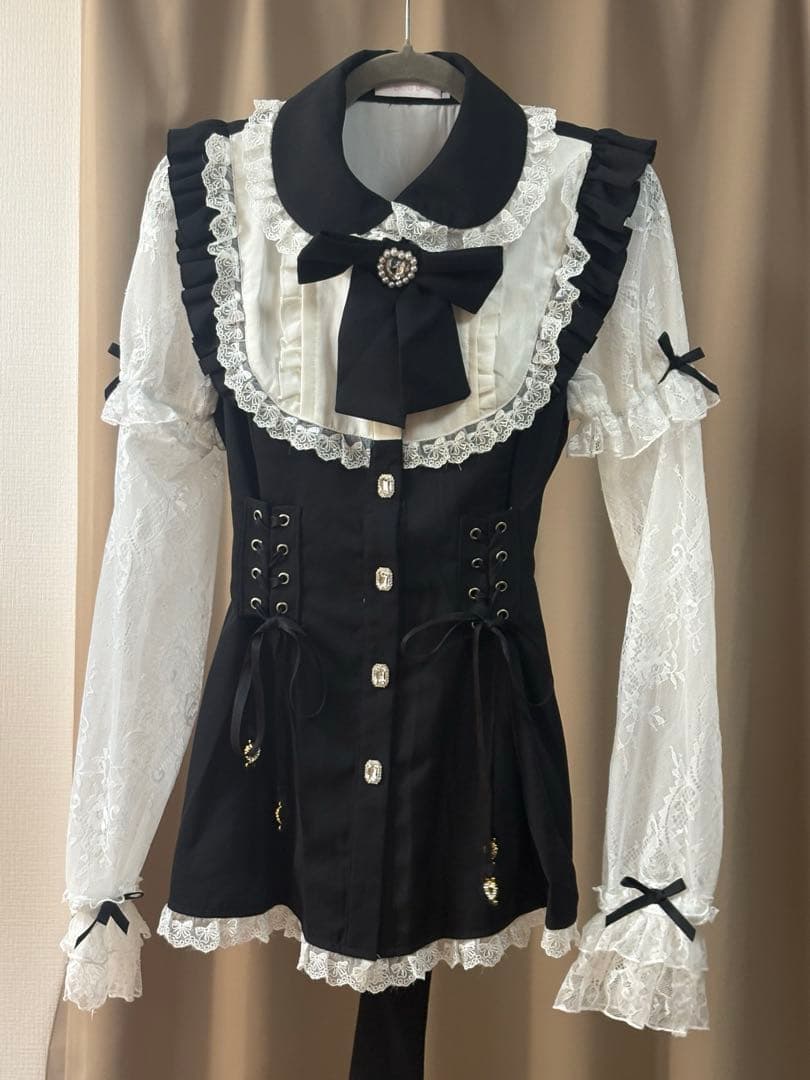 Belchic ブラックアンドツイードレ ーススリーブフレグランスセットアップL