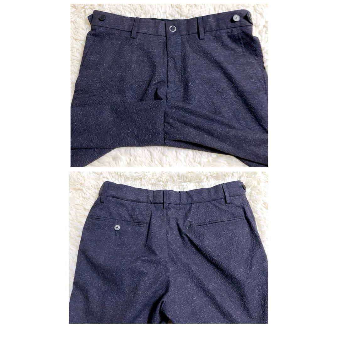 【超美品】DESCENTE　スーツ　シアサッカー　ECO LOG　洗濯可　春夏S
