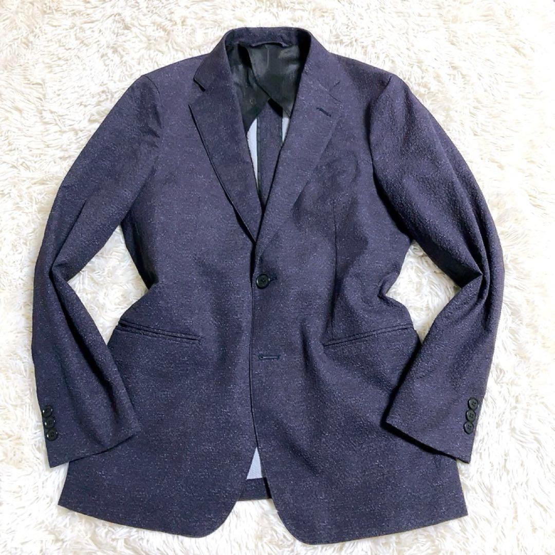 【超美品】DESCENTE　スーツ　シアサッカー　ECO LOG　洗濯可　春夏S
