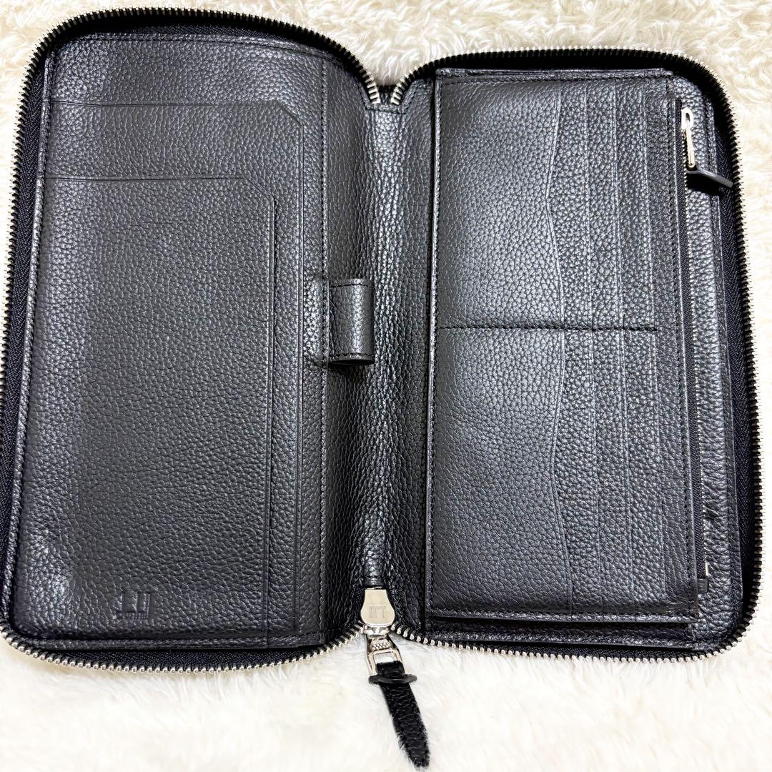 美品 ダンヒル 長財布 オーガナイザー ジップ シボ革 本革 レザー 黒