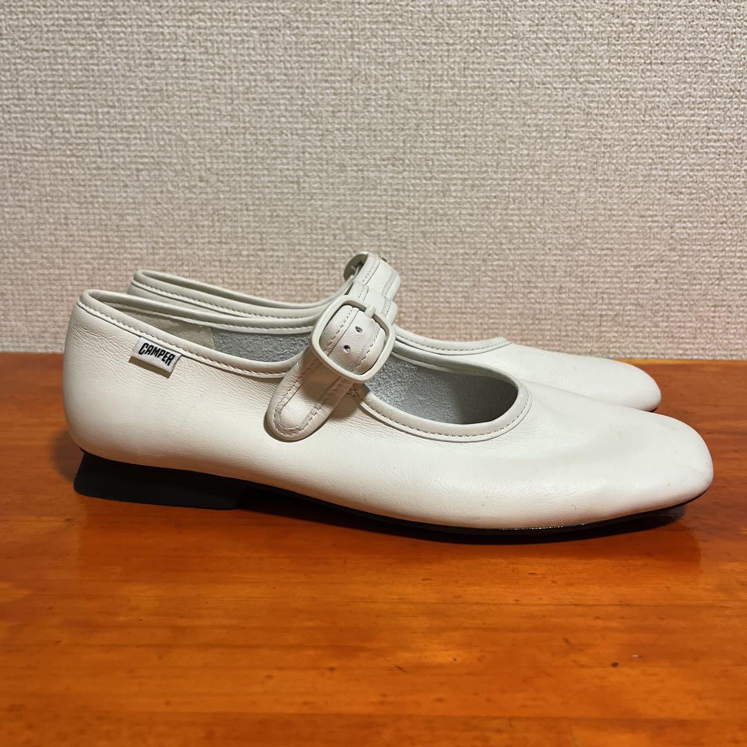 カンペール ホワイト メリージェーン 38 24cm パンプス