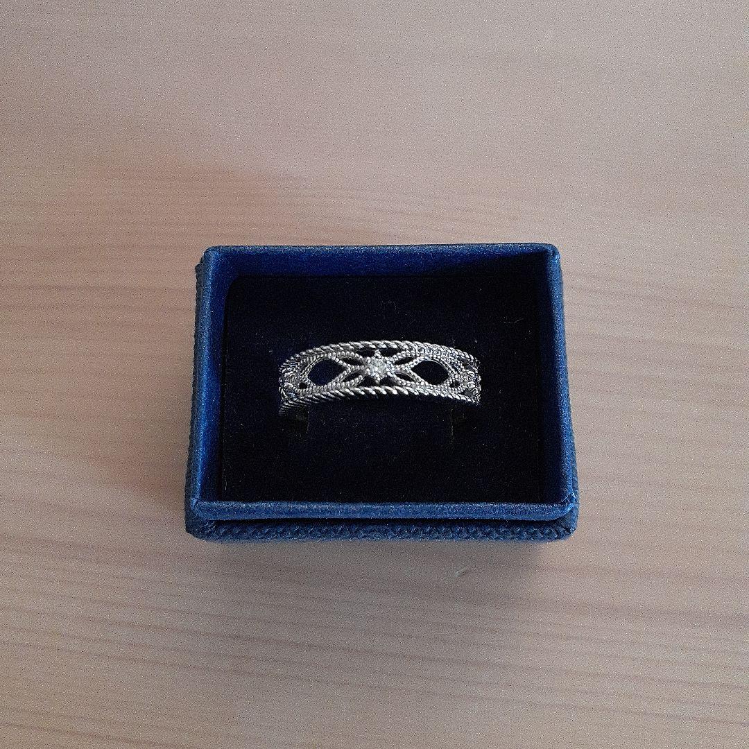 プラチナ　ダイヤ　アラベスク風透かしリング　美品