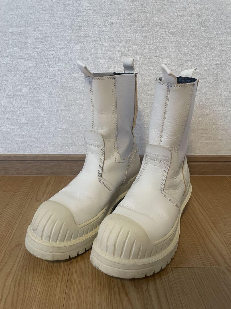 Acne Studios ホワイト サイドゴアブーツ レザー 靴