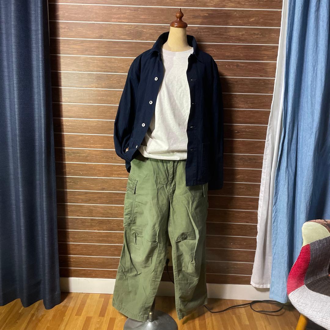 ネイビー コットン ボタン付きシャツジャケット MM 45rpm