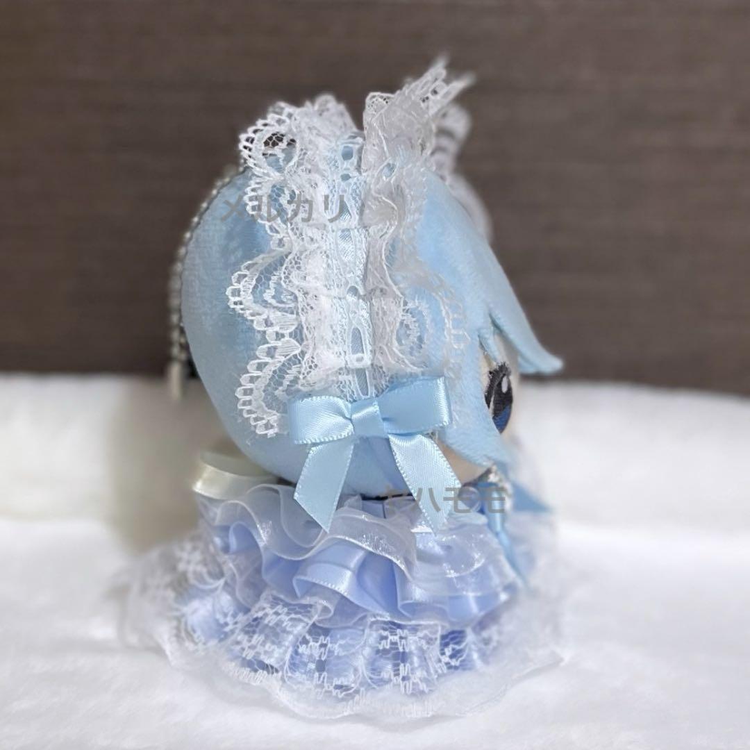 ねーや ぬい服 レースフリルドレス ヘッドドレスセット ライトブルー 3点 ぬい服 レースフリルドレス ヘッドドレス セット ライトブルー