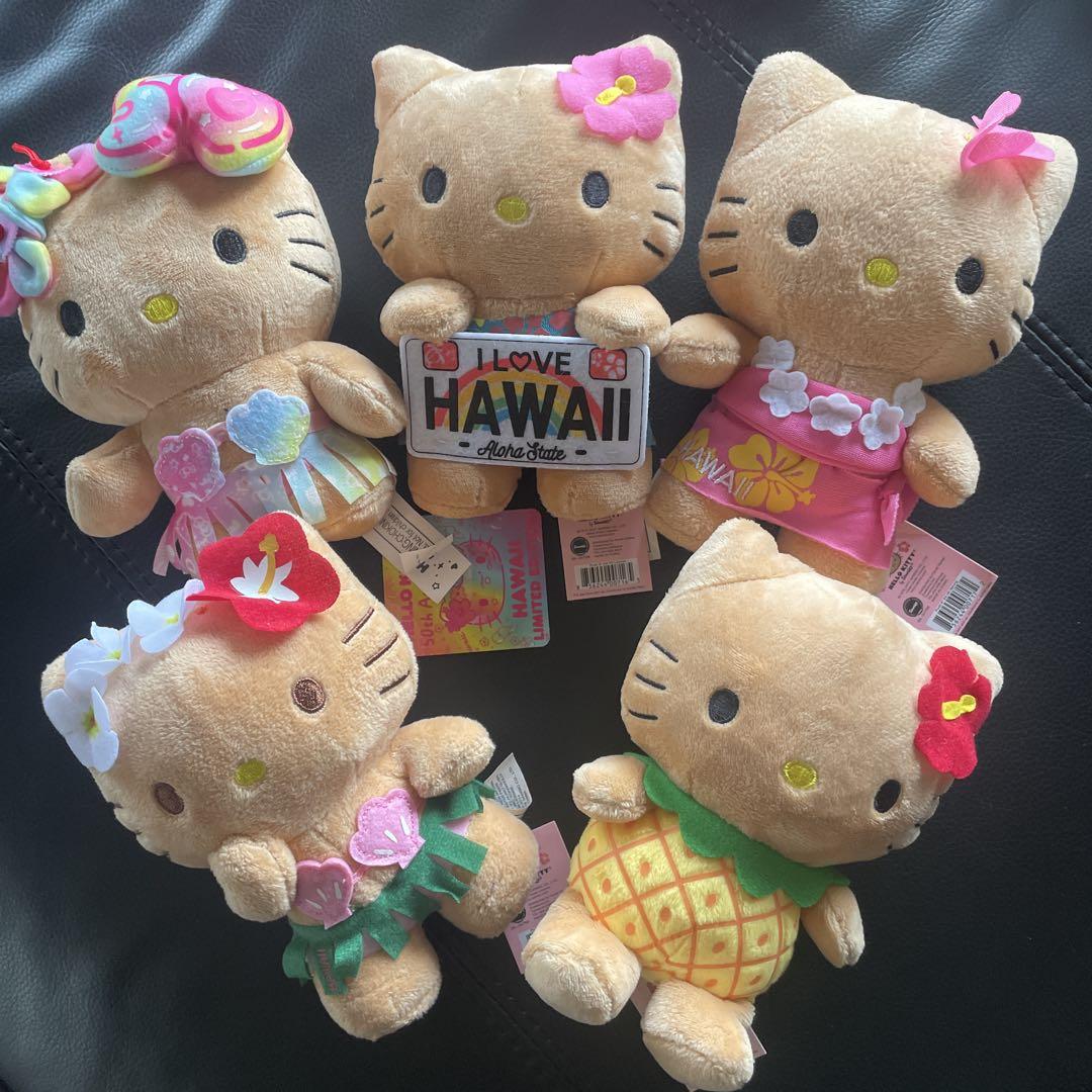 新品タグ付　ハワイ　日焼けキティちゃん　ハローキティ ぬいぐるみ 5点　中サイズ
