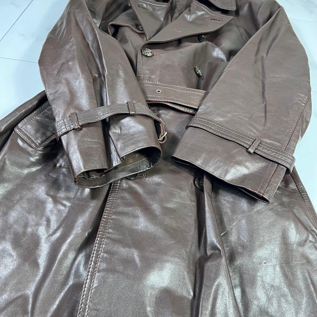 JUBIAN レザートレンチコート 2WAY ダブル 艶感 ブラウンXL LL WWW_SHINETEETH_COM