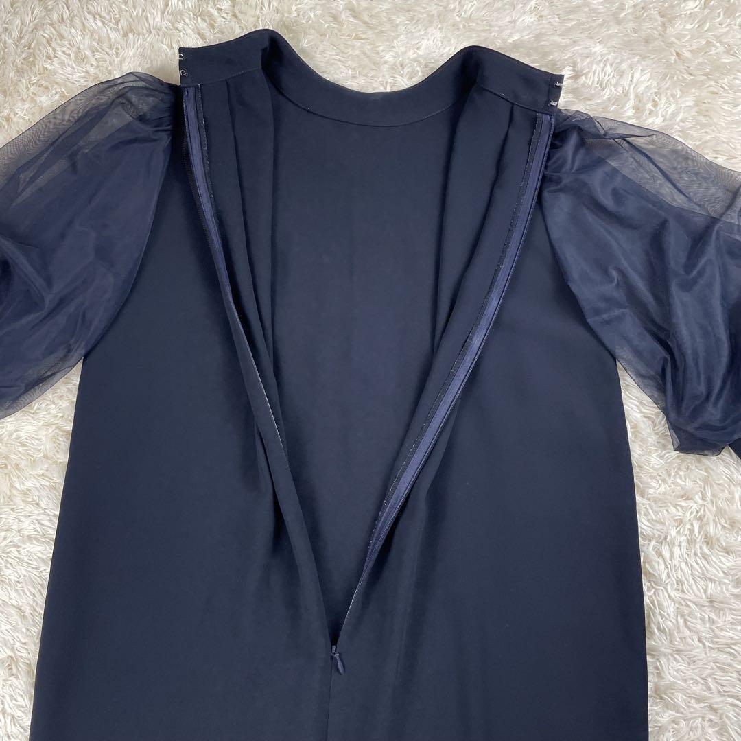 美品✨　フェンネル　チュールスリーブバックリボンワンピース ダークネイビー