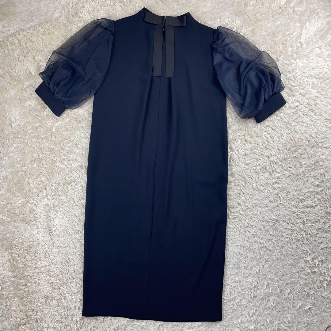 美品✨　フェンネル　チュールスリーブバックリボンワンピース ダークネイビー