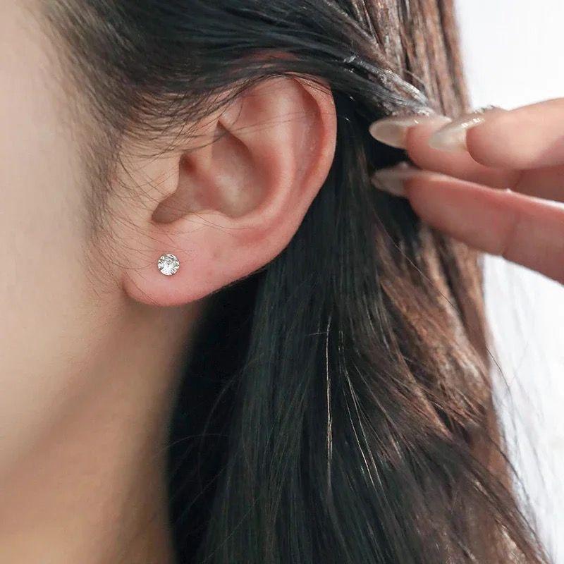 015A♦【シンプル】ピアス　一粒CZダイヤ　5mm　ネジ式　S925　ゴールド 015Ai【シンプル】ピアス 一粒CZダイヤ 5mm ネジ式 S925 ゴールド
