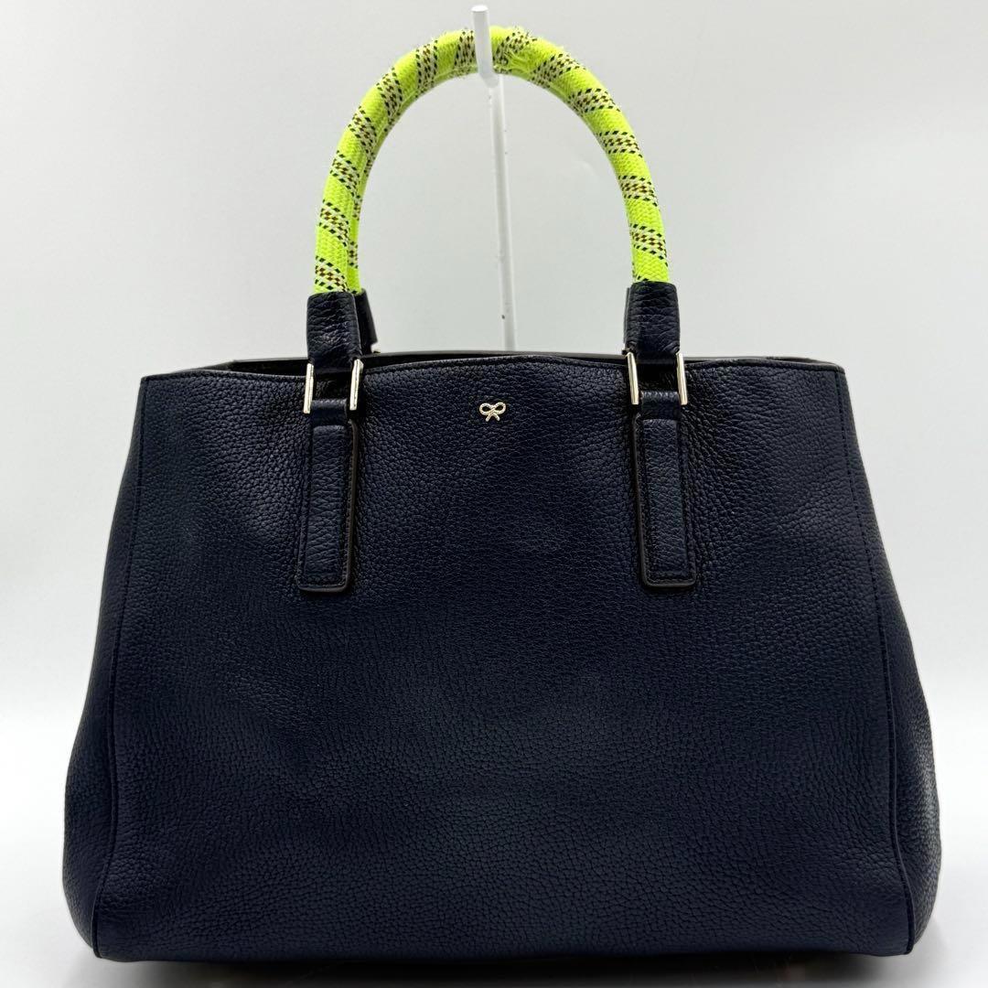 【美品】アニヤハインドマーチ トートバッグ バンジーコード スマイリー ネイビー