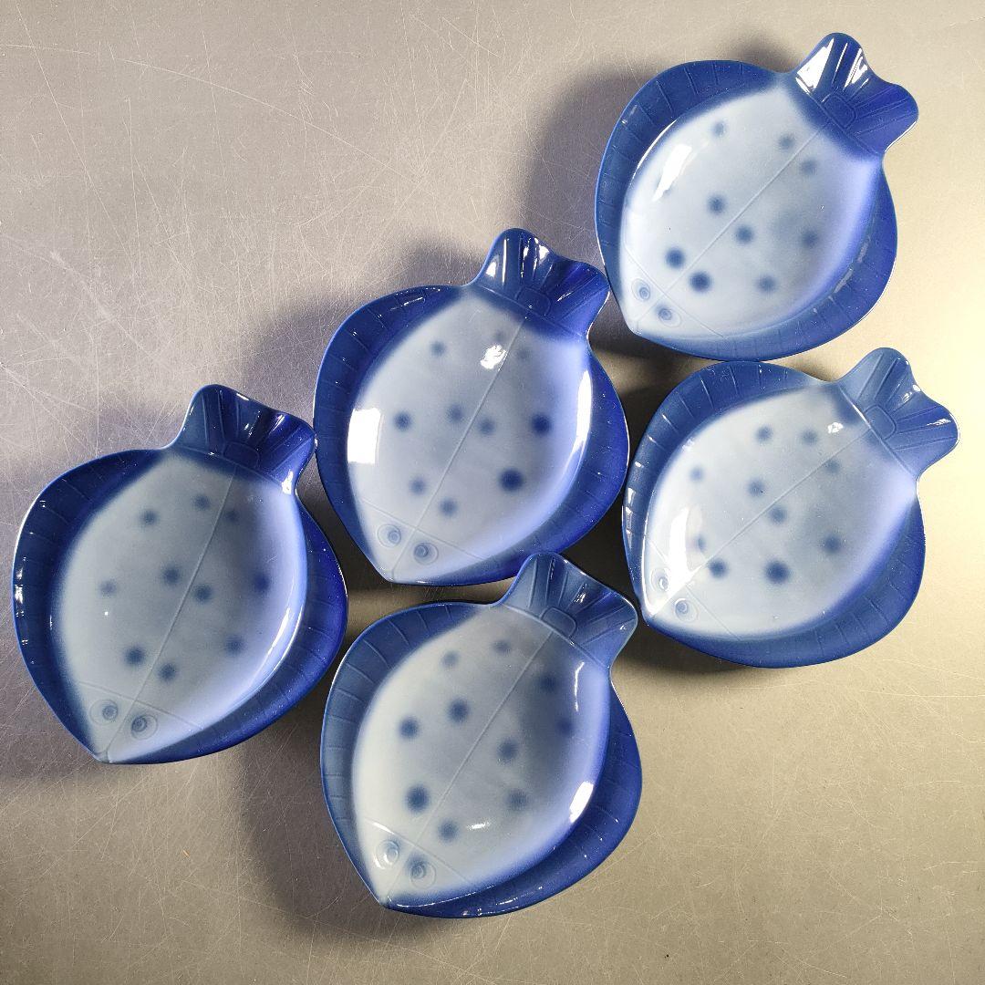 A1247-3/魚形銘々皿5客/向付/飾皿/盛皿/和食器/菓子皿/懐石道具/
