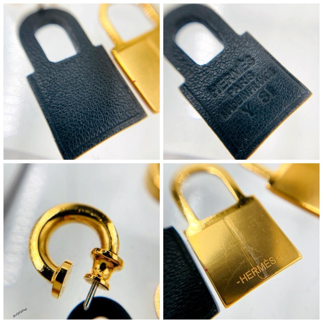 HERMES エルメス　ピアス　バッグモチーフ　メタル×レザー　　0519 HERMES エルメス ピアス バッグモチーフ メタル×レザー 0519