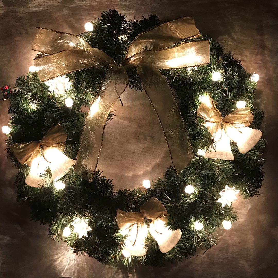 クリスマスリースライト付き