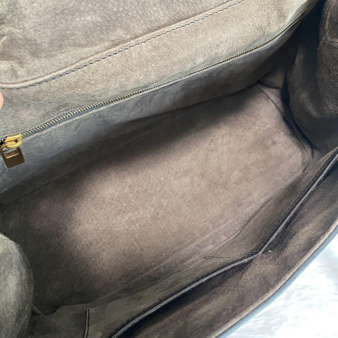 ヒロフ レザー ハンドバッグ ロゴ ダークブラウン ゴールド金具