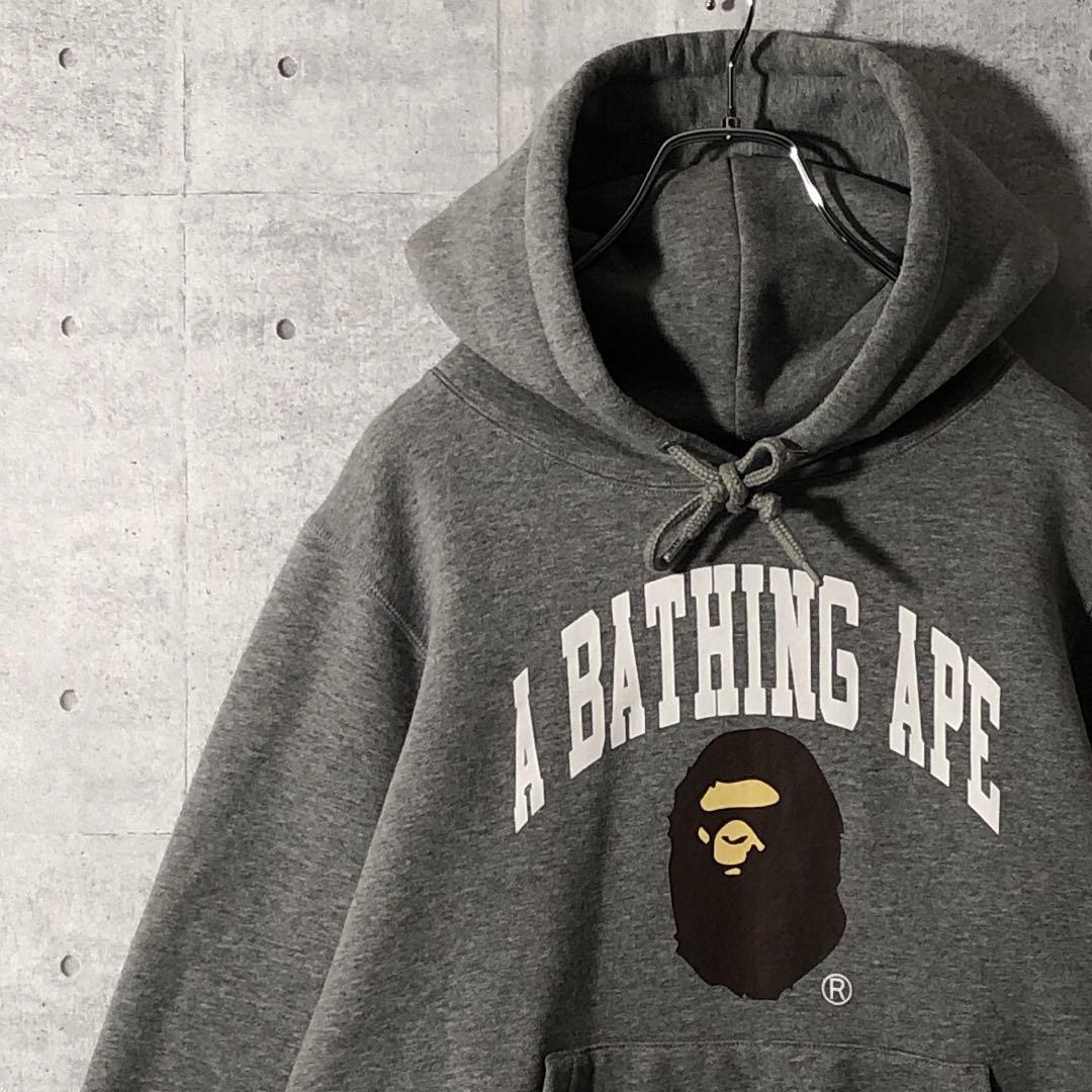 綿100％アベイシングエイプ　A BATHING APE　スターパーカー　L　グレー