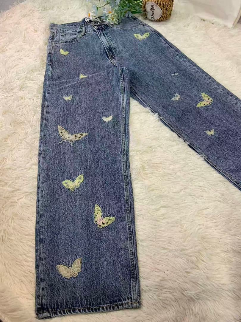 男女兼用 OUR LEGACY VAST CUT 蝶刺繍 ワイドデニム 29 男女兼用 OUR LEGACY VAST CUT 蝶刺繍 ワイドデニム 29