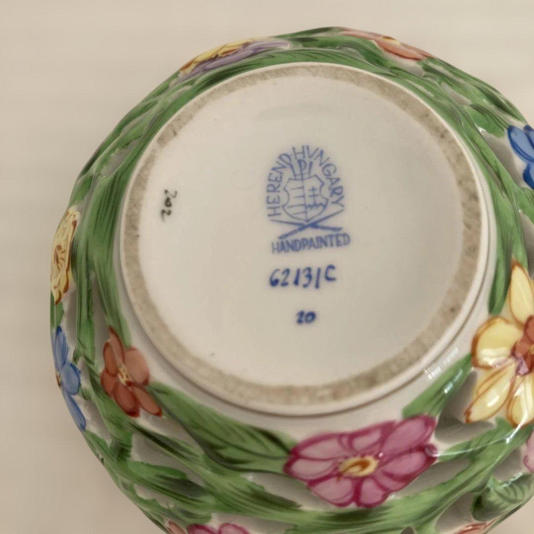 ヘレンド　HEREND　花柄透かし彫り陶器ボックス　ボンボニエール ヘレンド HEREND 花柄透かし彫り陶器ボックス ボンボニエール その他