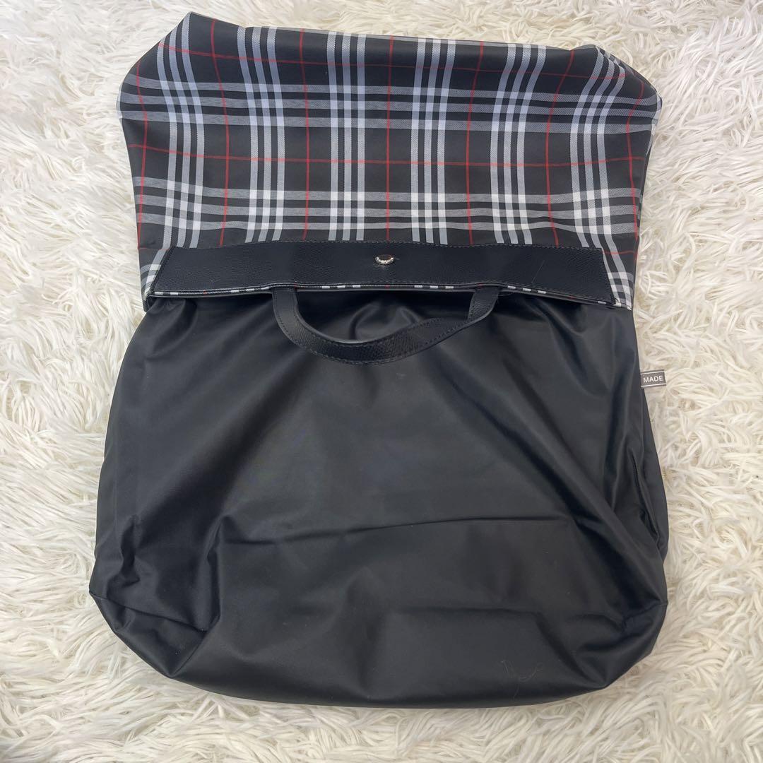 超美品☆【バーバリー　ロンドン】黒　ノバチェック　ナイロン　レザー　ロゴ　トート