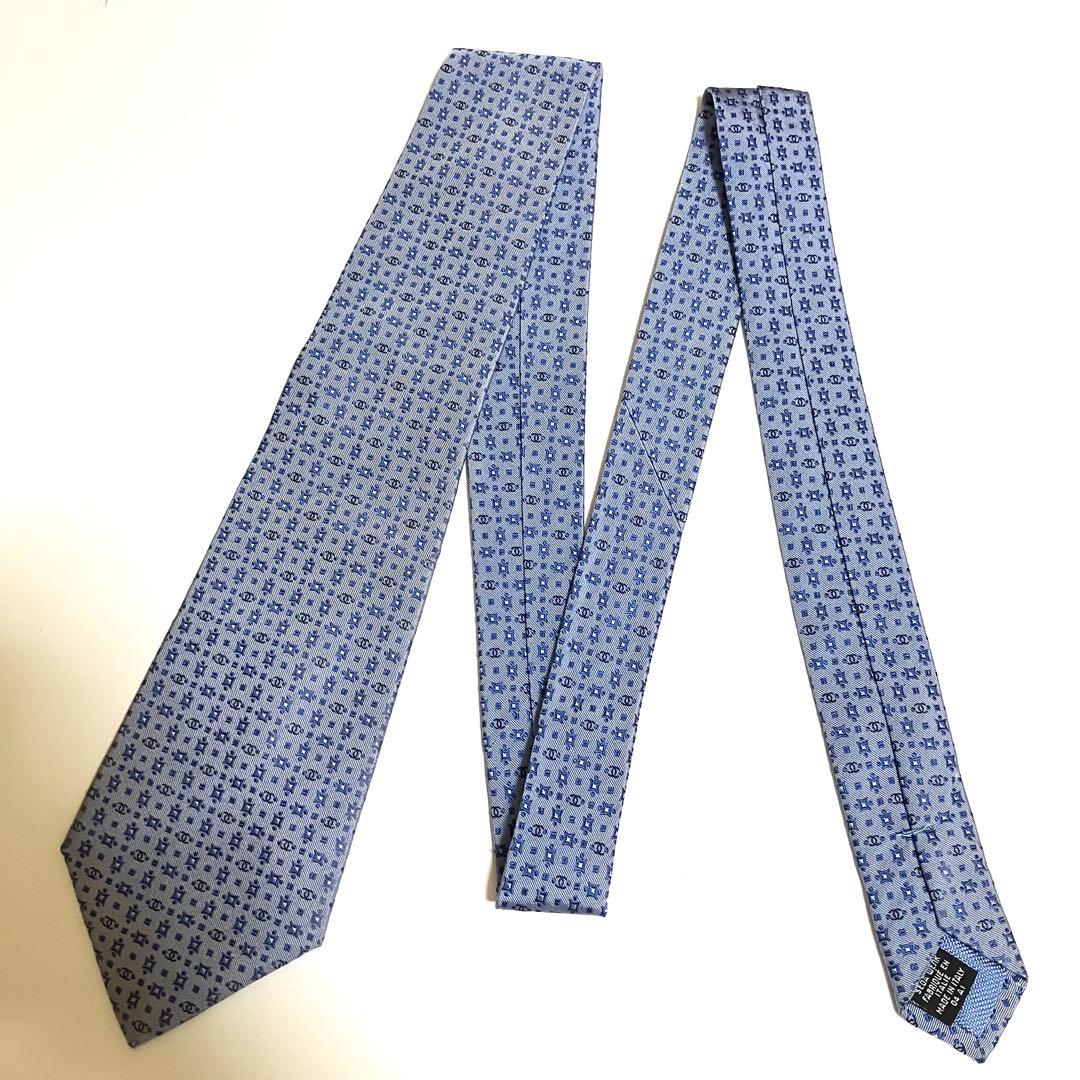 CHANEL シャネル ネクタイ ココマーク ロゴ ブルー シルク イタリア製