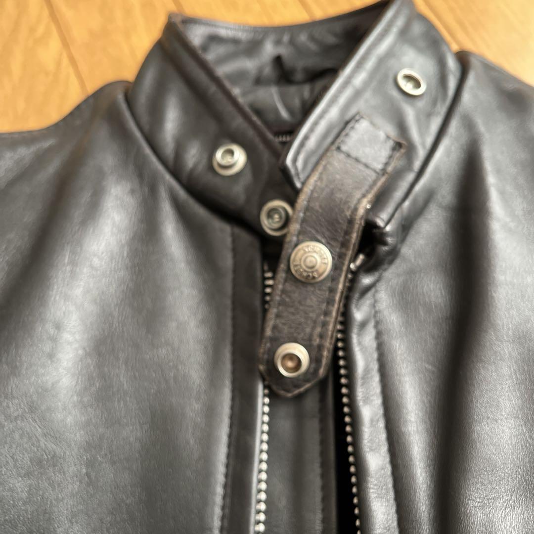 Schott ブラックレザージャケット 38 米国製】Schott レザー ライダースジャケット 黒 38 馬革 ダブル