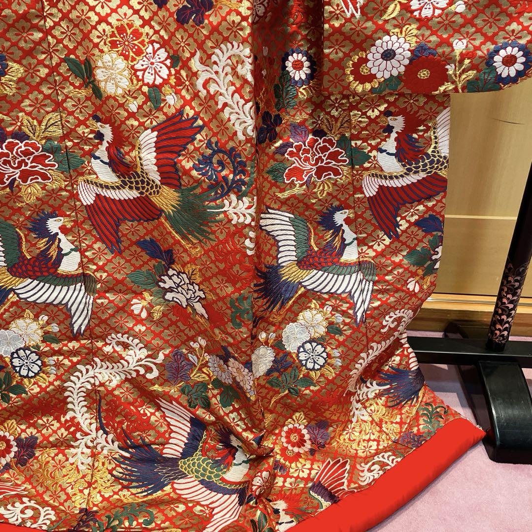 正絹花嫁色打掛唐織赤鳳凰花文様色打掛披露宴に、写真撮影におすすめ