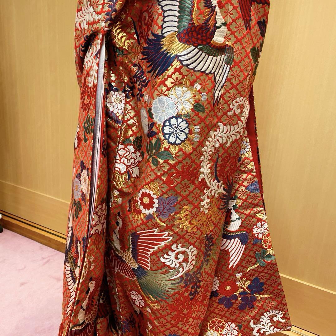正絹花嫁色打掛唐織赤鳳凰花文様色打掛披露宴に、写真撮影におすすめ