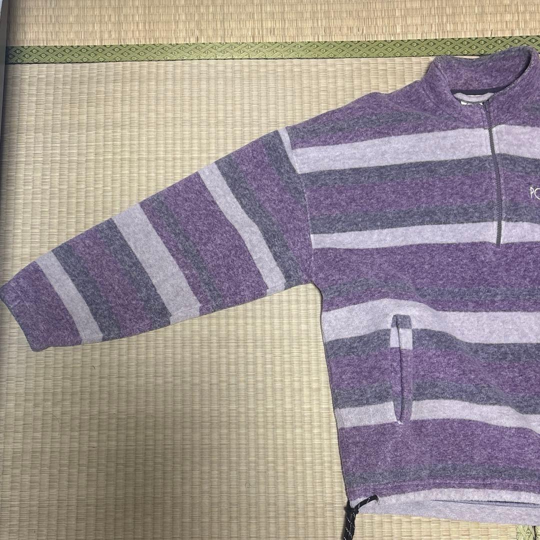フリースジャケット 紫とグレー ストライプ