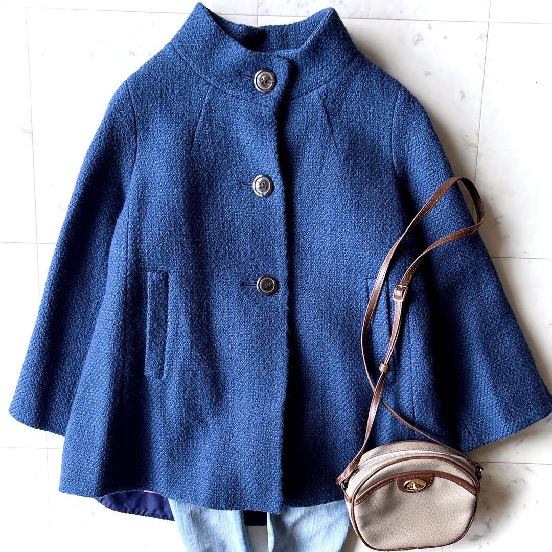 トゥモローランド ツイードハーフコート ウール ケープ ブルー AラインM TOMORROWLAND