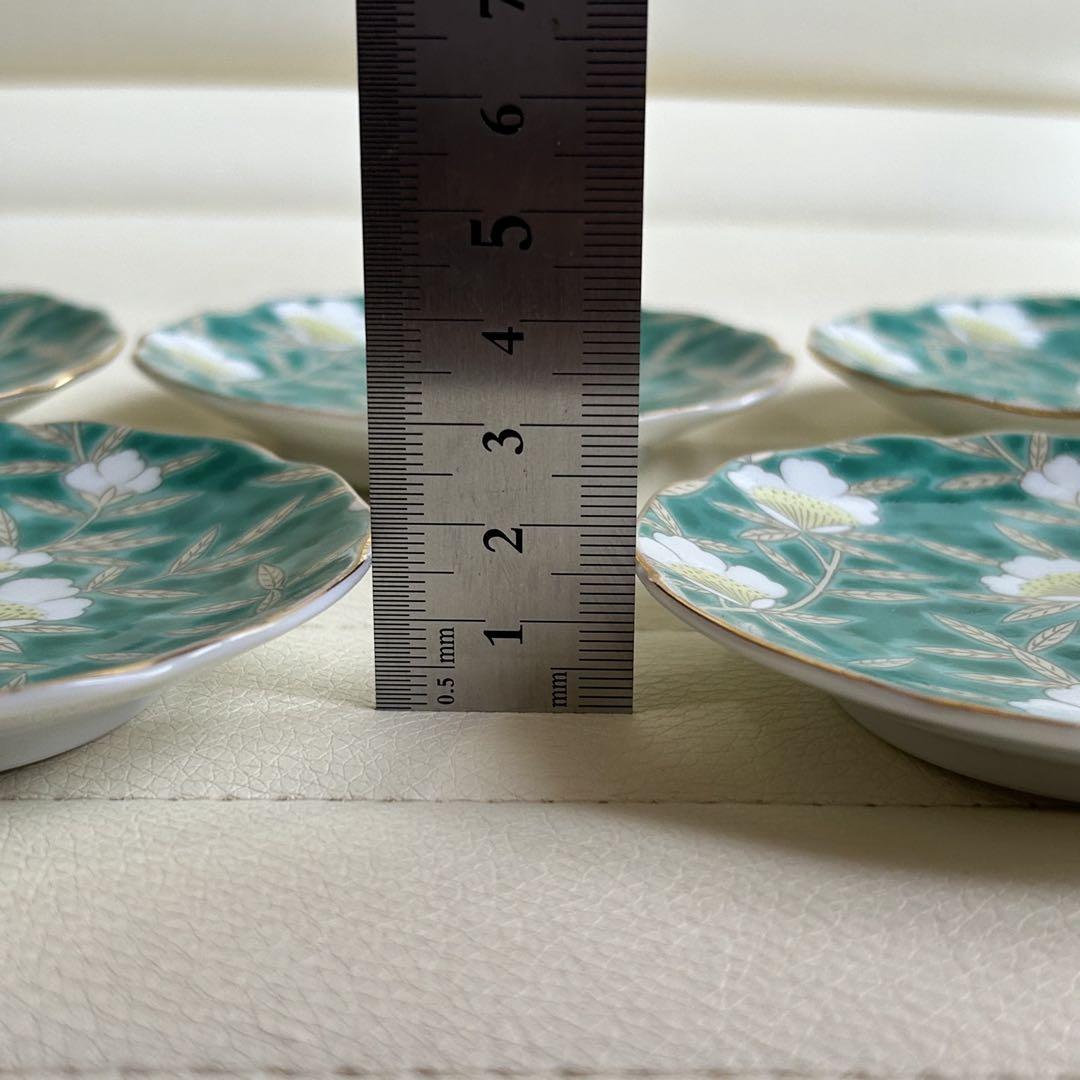 第一陶器 明宝窯 緑彩山茶花 小皿揃 5枚セット 金彩 色絵 銘々