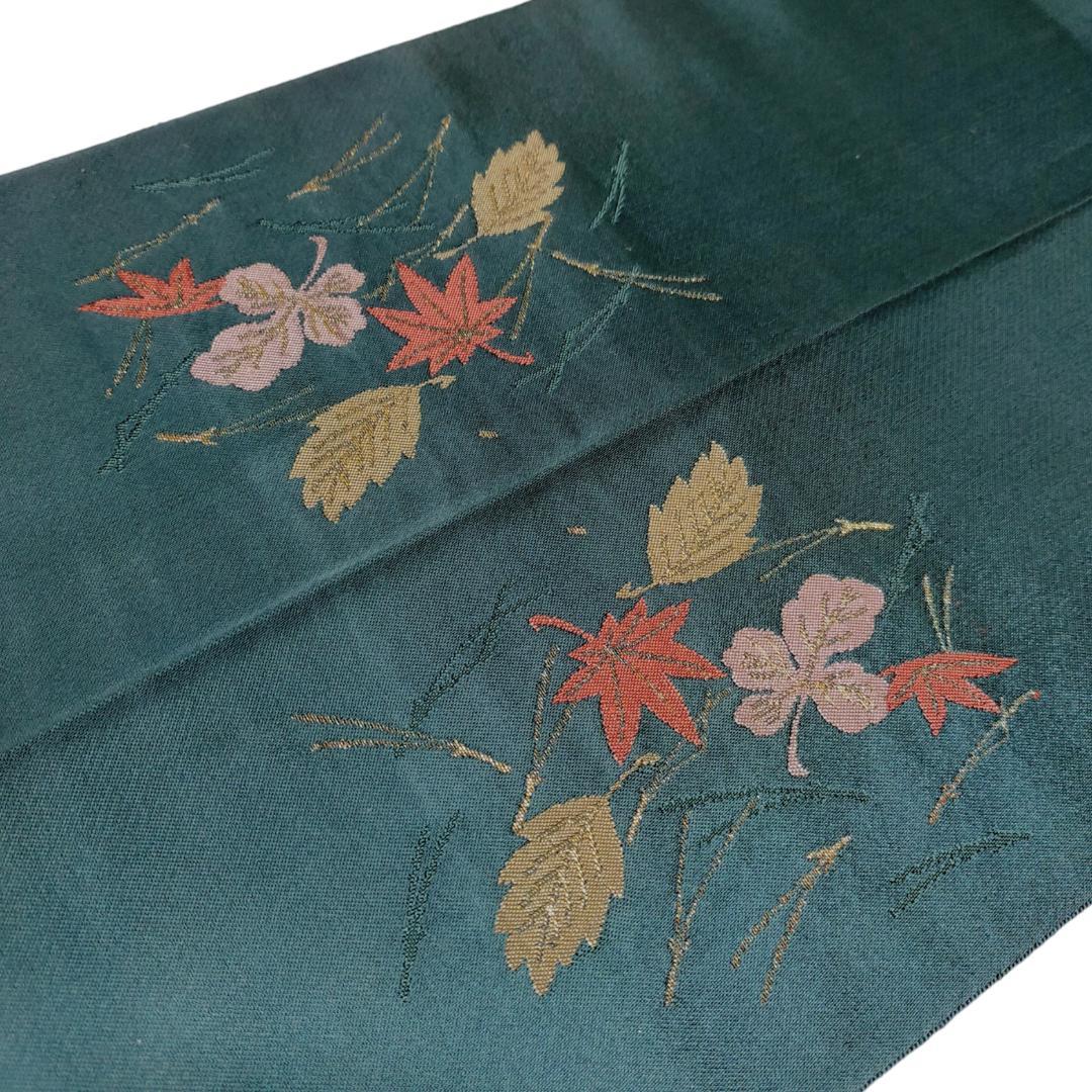 MAX80%OFF／セール開催中 八寸名古屋帯】吹き寄せ模様 秋 織り 緑 青 正絹 八寸かがり帯 着物・浴衣