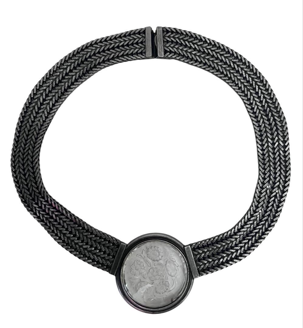 レア Antique Silver Glass Choker Necklace