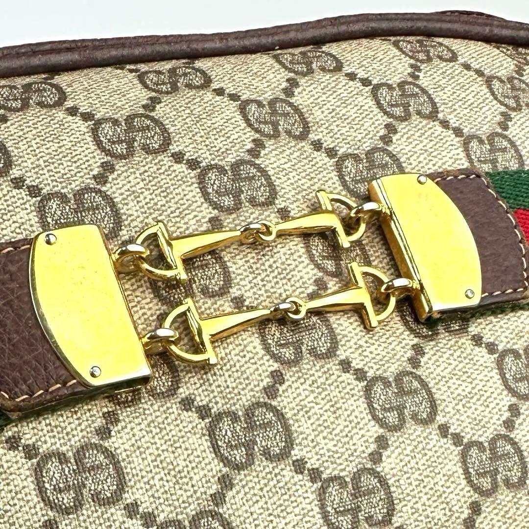 【美品】グッチ　ショルダーバッグ　シェリーライン　PVC　レザー　ブラウン