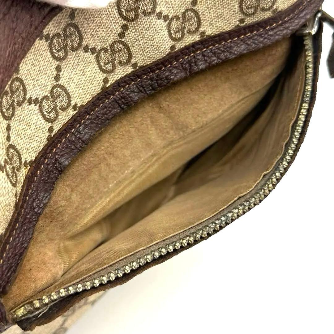 【美品】グッチ　ショルダーバッグ　シェリーライン　PVC　レザー　ブラウン