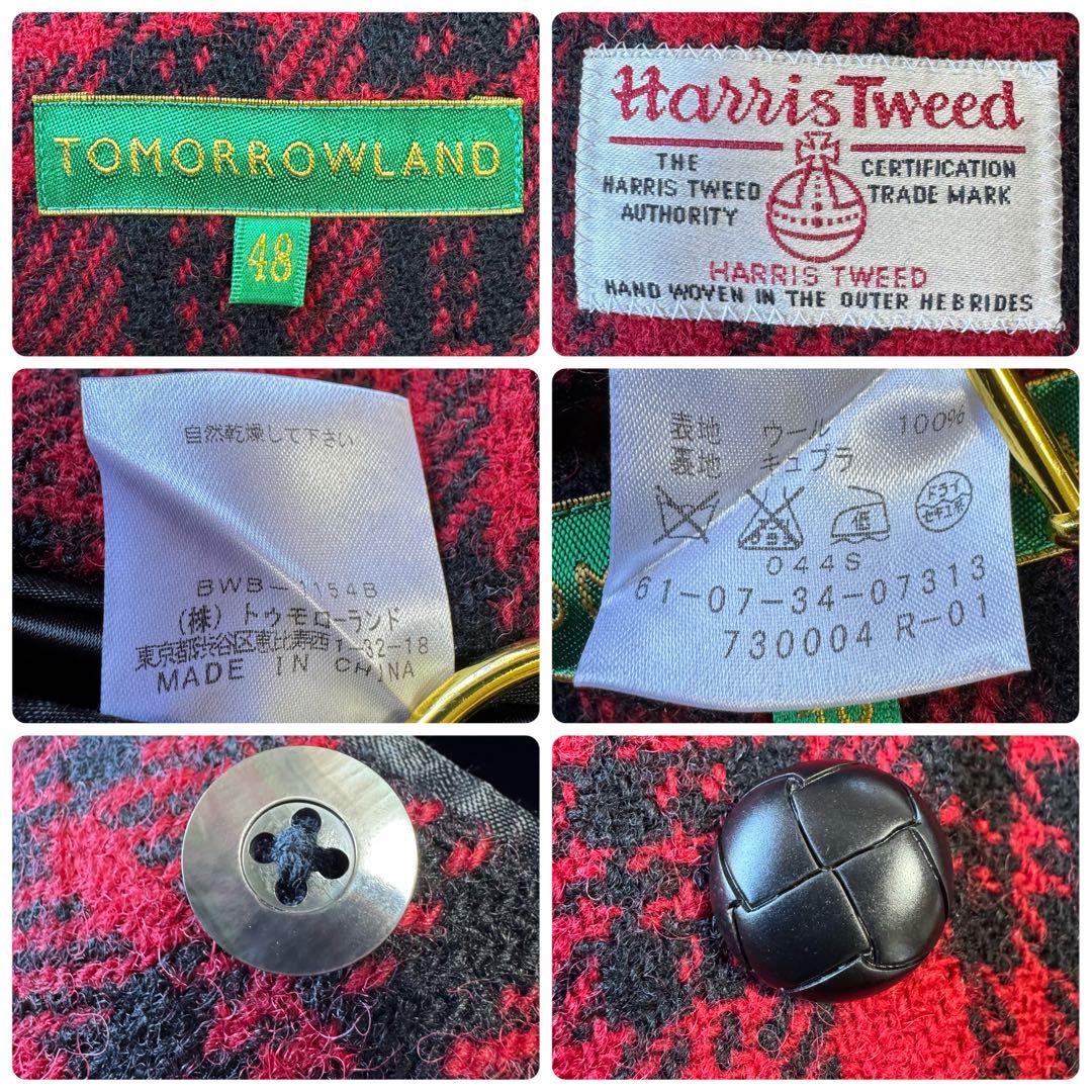 極美品 トゥモローランド テーラードジャケット ハリスツイード チェック 48 極美品 トゥモローランド テーラードジャケット ハリスツイード チェック 48