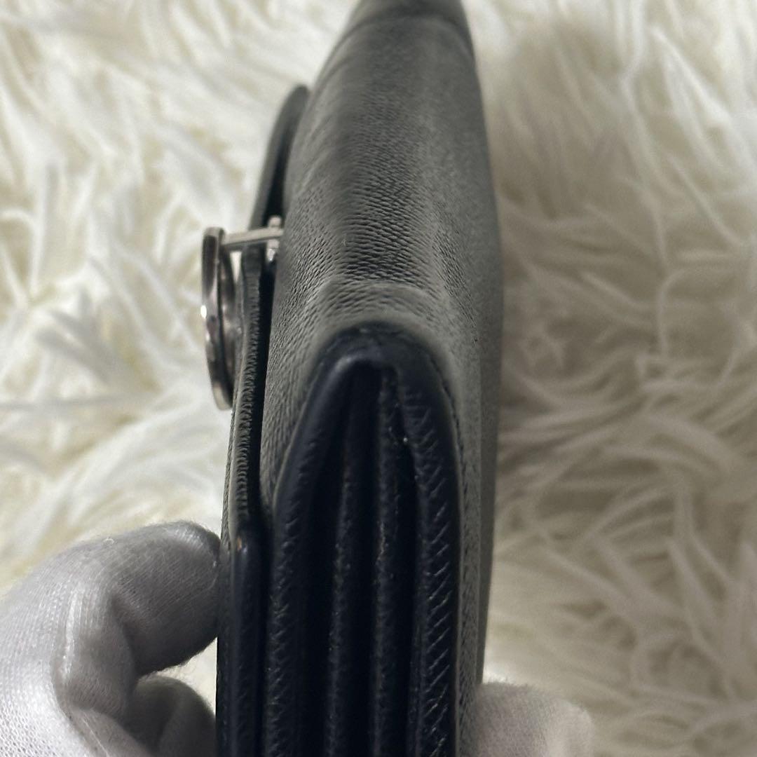 BVLGARI 長財布 シルバーリング 型押し レザー ブラック フラップ