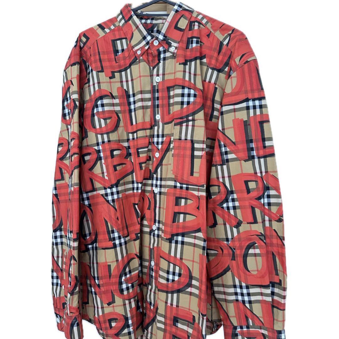 バーバリー 18AW グラフィティプリントノヴァチェック長袖シャツ