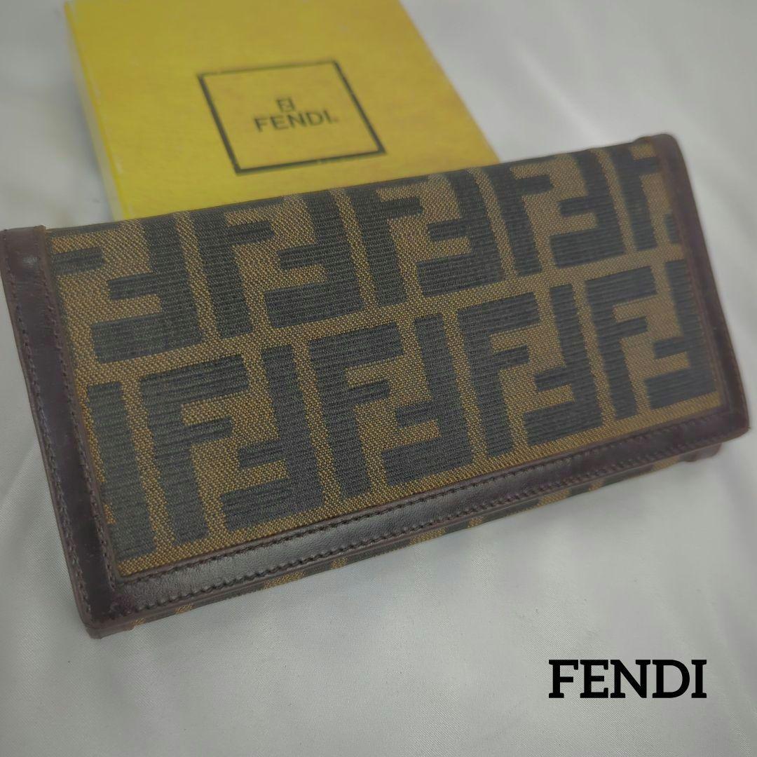 FENDI フェンディ ズッカ 長財布 フラップ レザー キャンバス