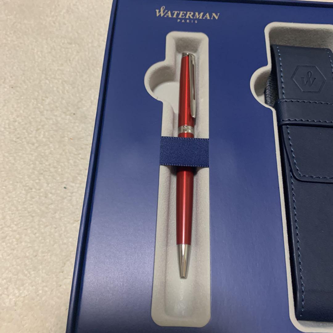 WATERMAN 赤ボールペンと青ペンケース