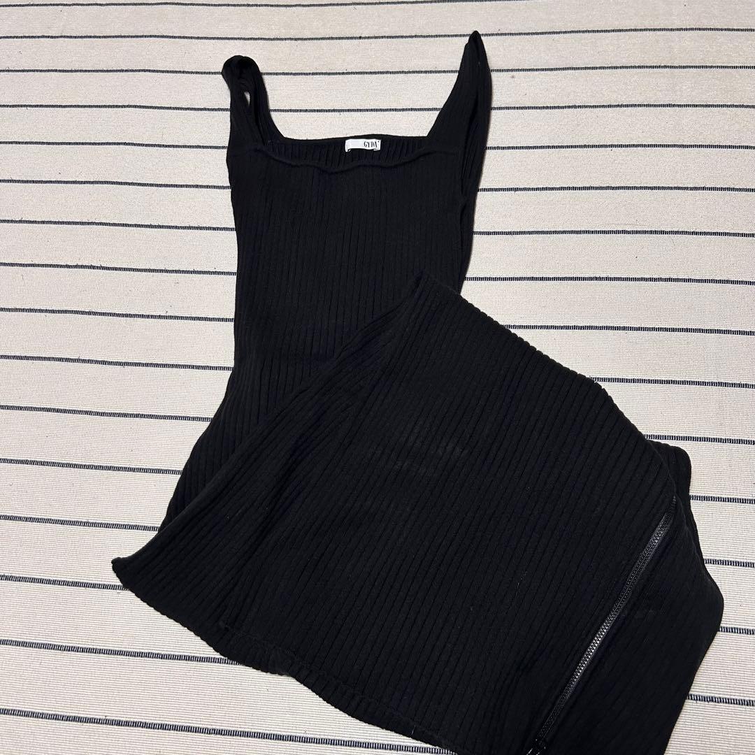 バックオープンジップスリットリブニットロングワンピース