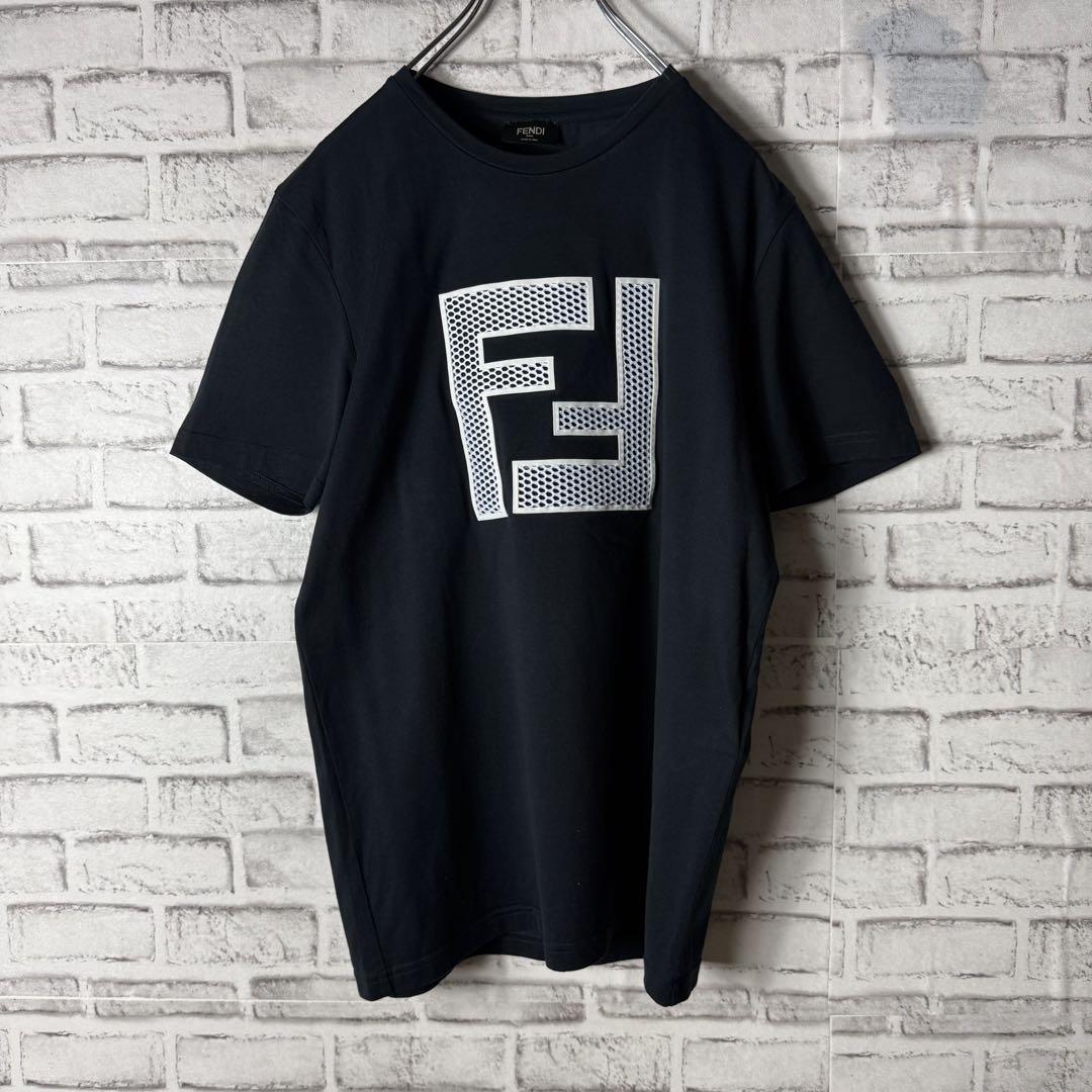 【現品限り一斉値下げ！】 完売品]フェンディ☆3D立体メッシュロゴTシャツ ブラック ズッカ トップス