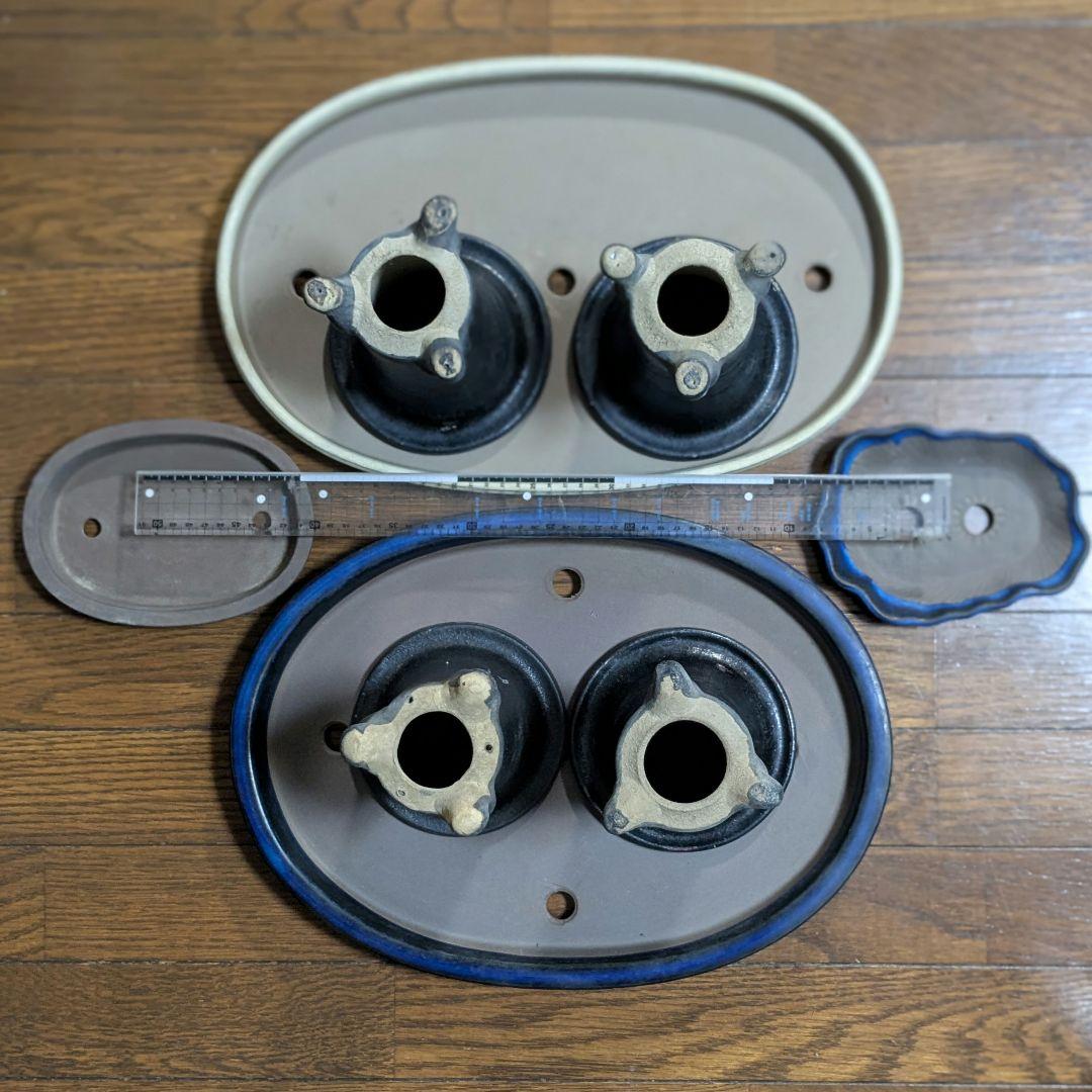 中古品 猫足陶器蘭鉢 ４鉢 と 盆栽鉢大小各 ２鉢