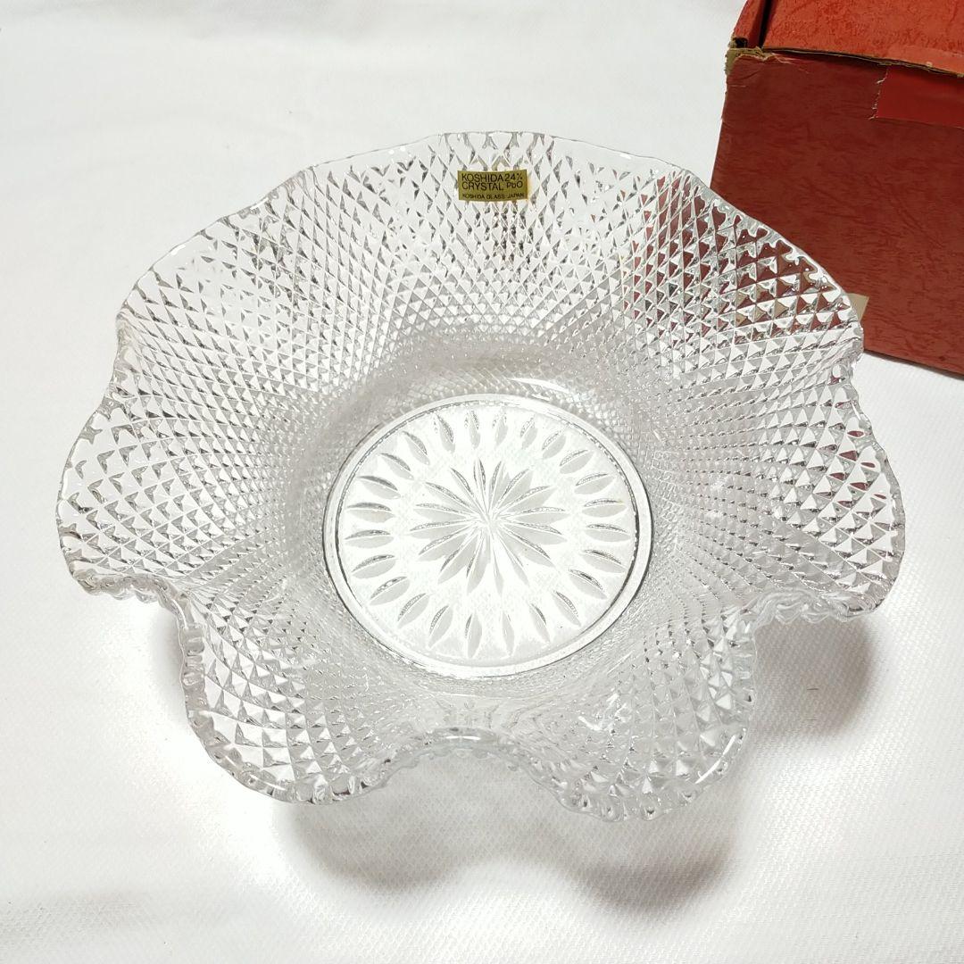 コシダクリスタル 花形カットガラス皿 箱付き